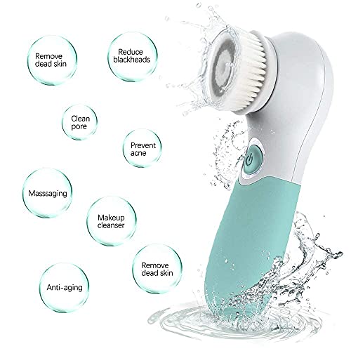 Cepillo de Limpieza Facial Electrico con 3 Cabezales, Cepillo Facial Delicado Exfoliante IPX6 Impermeable, Masaje de 360 ​​° Spa (Verde) (B)