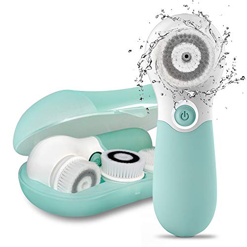 Cepillo de Limpieza Facial Electrico con 3 Cabezales, Cepillo Facial Delicado Exfoliante IPX6 Impermeable, Masaje de 360 ​​° Spa (Verde) (B)