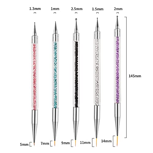 Cepillos para uñas,5 Piezas Plumas de Arte de Uñas,Pincel del arte del clavo,Double Head punteado de cristal Herramientas de manicura Pintura Dot Pen Nail Art Paint Set para decoración de uña