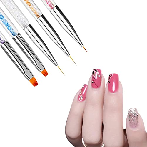 Cepillos para uñas,Kit de 5 Piezas de Plumas de Arte de Uñas, Nail Brushes Double Head punteado de cristal Herramientas de manicura Pintura Dot Pen Nail Art Paint Set