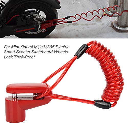 Cerradura De Freno De Disco Profesional, Rueda Antirrobo Frenos De Disco con Cable para Xiaomi Mijia M365 Scooter Eléctrico-Rojo