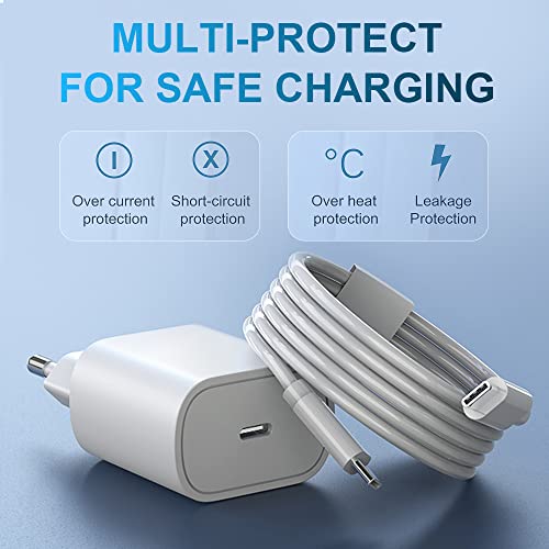 【Certificado MFi】 Cargador rápido de Pared para iPhone 13 20W PD Tipo C con Cable USB C a Lightning de 6 pies Compatible con iPhone 13/12/12 Mini/12Pro /12 Pro Max/11/11 Pro MAX/XS MAX/XR/X