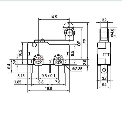 CESFONJER 12 PCS Micro-Roller Palanca Brazo Abierto Cierre Limite Interruptor 125V – 250V 5A PCB Microinterruptor