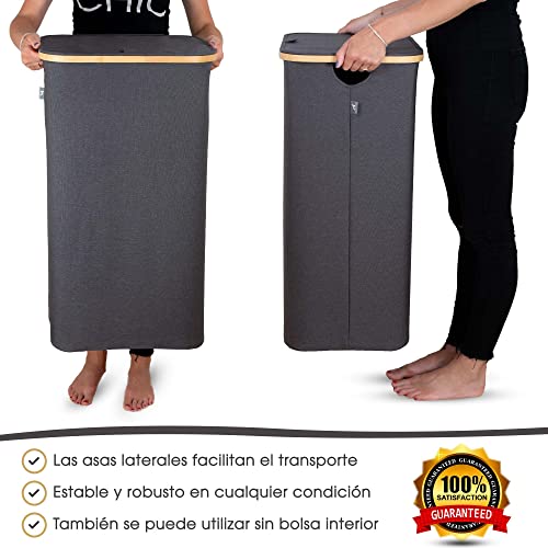 Cesta de ropa sucia con tapa plegable con bolsas ropa extraíble 100 l gris - Cesto Colada ropa sucia estrecho grande bambu - Canasto Cestos para la ropa sucia - Cesta para la colada - laundry basket