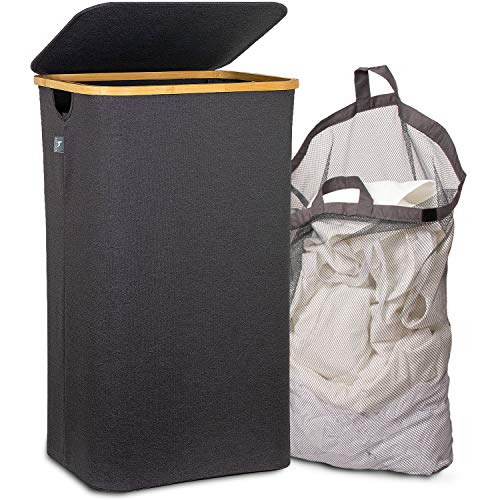 Cesta de ropa sucia con tapa plegable con bolsas ropa extraíble 100 l gris - Cesto Colada ropa sucia estrecho grande bambu - Canasto Cestos para la ropa sucia - Cesta para la colada - laundry basket