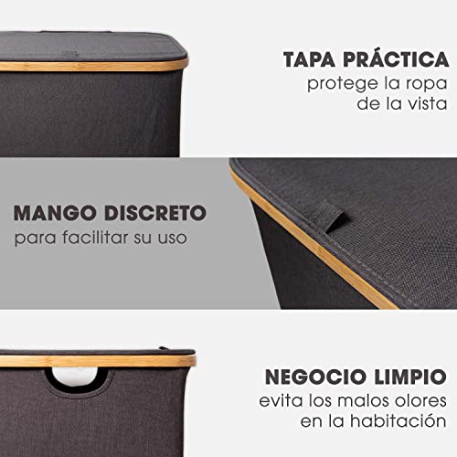 Cesta de ropa sucia con tapa plegable con bolsas ropa extraíble 100 l gris - Cesto Colada ropa sucia estrecho grande bambu - Canasto Cestos para la ropa sucia - Cesta para la colada - laundry basket