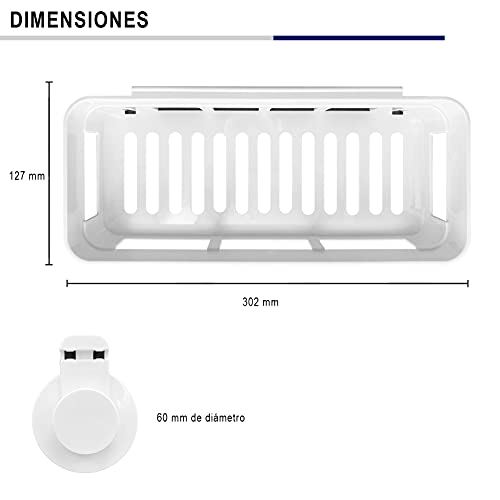 Cesta ducha con ventosa facil de colocar. Estanteria organizador para baño sin taladro. Cesta almacenaje de accesorios baño de succion facilmente extraible.