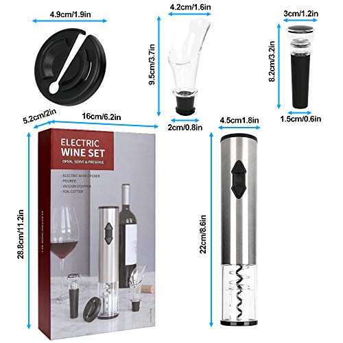 CestMall Juego de abridor de Vino eléctrico 4 en 1, sacacorchos automático, abrebotellas de Vino, Funciona con Pilas, inalámbrico, con Cortador de Papel de Aluminio, tapón de vacío para vertedor