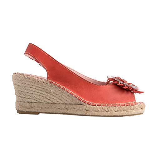 CHACAL Shoes – Sandalia de Yute para Mujer de Piel – Color Rojo, Blanco – con Cierre elástico para un Calzado fácil – Tallas EU 36 a EU 41