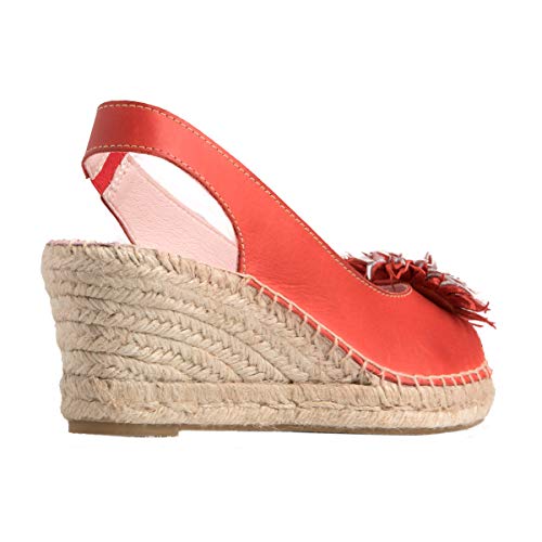 CHACAL Shoes – Sandalia de Yute para Mujer de Piel – Color Rojo, Blanco – con Cierre elástico para un Calzado fácil – Tallas EU 36 a EU 41