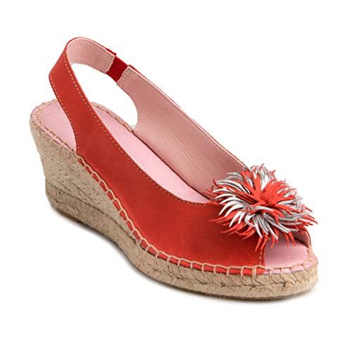 CHACAL Shoes – Sandalia de Yute para Mujer de Piel – Color Rojo, Blanco – con Cierre elástico para un Calzado fácil – Tallas EU 36 a EU 41