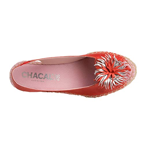 CHACAL Shoes – Sandalia de Yute para Mujer de Piel – Color Rojo, Blanco – con Cierre elástico para un Calzado fácil – Tallas EU 36 a EU 41