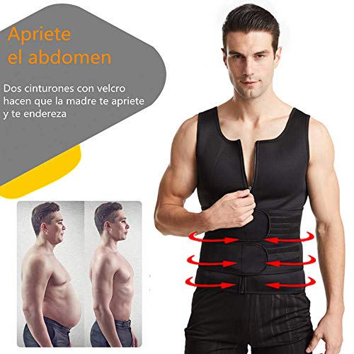 Chaleco Sauna Hombre Adelgazante,Faja Reductora Adelgazante de 360 °con 2 Faja, Chaleco de Fitness de Neopreno Deportivo con Cremallera para Deporte Fitness (Negro)