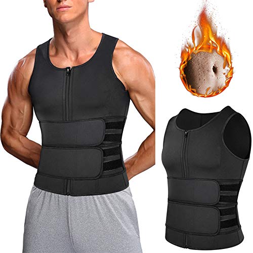 Chaleco Sauna Hombre Adelgazante,Faja Reductora Adelgazante de 360 °con 2 Faja, Chaleco de Fitness de Neopreno Deportivo con Cremallera para Deporte Fitness (Negro)