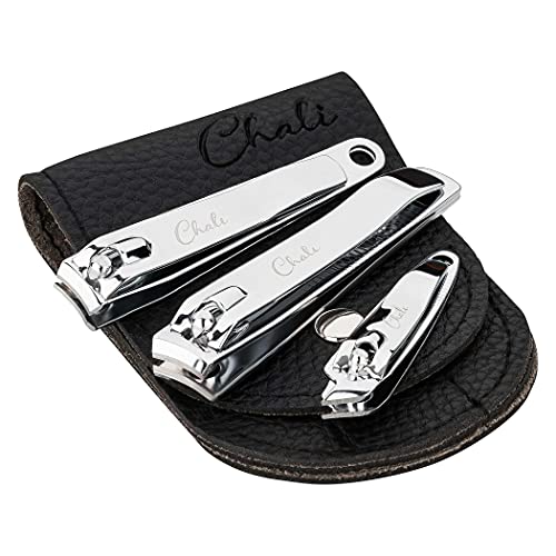 Chali® Juego de Cortauñas 3 Piezas con Estuche, Cortador de Uñas Acero Inoxidable 8cm 7,5cm 6cm para Manos y Pies - Corta Uñas para Hombres y Mujeres