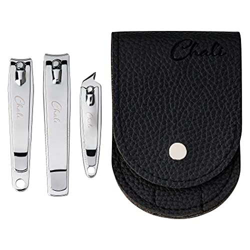 Chali® Juego de Cortauñas 3 Piezas con Estuche, Cortador de Uñas Acero Inoxidable 8cm 7,5cm 6cm para Manos y Pies - Corta Uñas para Hombres y Mujeres