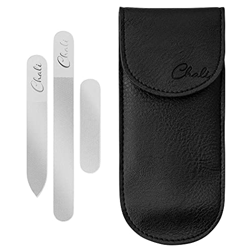 Chali® Set Lima de Uñas de Cristal 3 Piezas con Estuche, Lima Cristal 12cm 9cm 6cm para Uñas de Manos y Pies - Cuidado suave de Uñas para Hombres y Mujeres