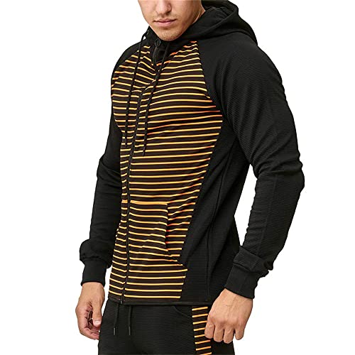 Chaqueta Hombres Slim Fit Rayas Estampado Empalme/Color Sólido Chaqueta Capucha Hombres Cremallera Inclinada Moda Casual Sport Chaqueta Primavera Otoño Chaqueta Transición Hombre X-02 M