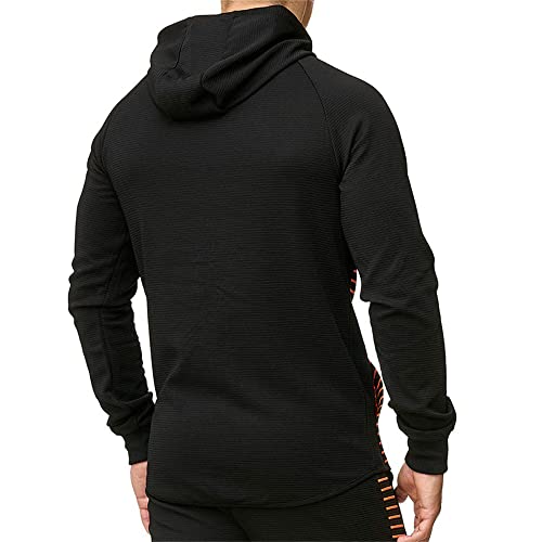 Chaqueta Hombres Slim Fit Rayas Estampado Empalme/Color Sólido Chaqueta Capucha Hombres Cremallera Inclinada Moda Casual Sport Chaqueta Primavera Otoño Chaqueta Transición Hombre X-02 M