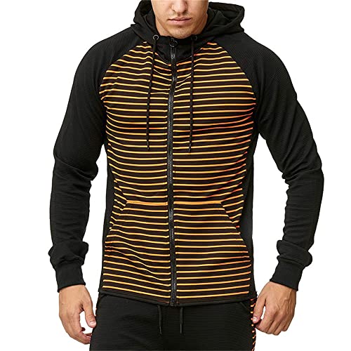 Chaqueta Hombres Slim Fit Rayas Estampado Empalme/Color Sólido Chaqueta Capucha Hombres Cremallera Inclinada Moda Casual Sport Chaqueta Primavera Otoño Chaqueta Transición Hombre X-02 M