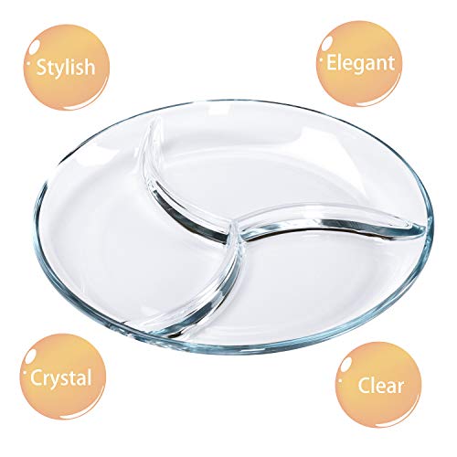 ChasBete Platos de cena, Platos de Vidrio para Servir, Platos de Control de Porciones para adultos/niños, D 25cm Plato de Dieta