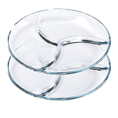 ChasBete Platos de cena, Platos de Vidrio para Servir, Platos de Control de Porciones para adultos/niños, D 25cm Plato de Dieta