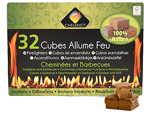 Cheminett S&M 15751 Cubos Encendido precortados Naturales para encender chimeneas, Estufas y barbacoas, Marrón