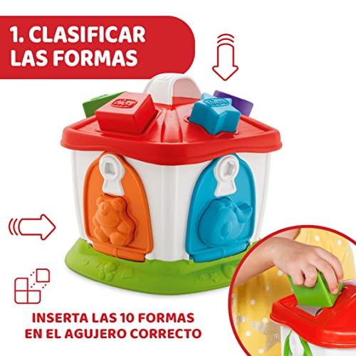 Chicco Casita de los Animales 2 en 1, Cubo de Actividades con Niveles de Dificultad Creciente, Juego Educativo con Llaves Coloridas y Formas de Plástico – Juguete para Bebés de 1-4 Años