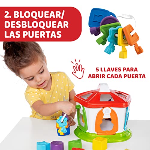 Chicco Casita de los Animales 2 en 1, Cubo de Actividades con Niveles de Dificultad Creciente, Juego Educativo con Llaves Coloridas y Formas de Plástico – Juguete para Bebés de 1-4 Años