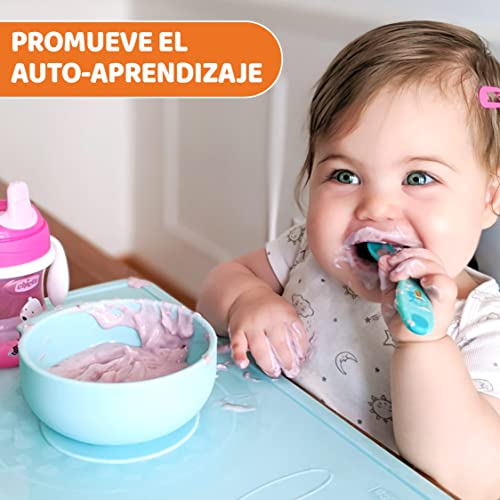 Chicco Easy Bowl, Bol de Silicona para Bebés con Base de Ventosa, Cuenco Suave para Comida Semilíquida con Asa Ergonómica, Apto para Lavavajillas y Microondas, Bebés +6 Meses, Azul Claro