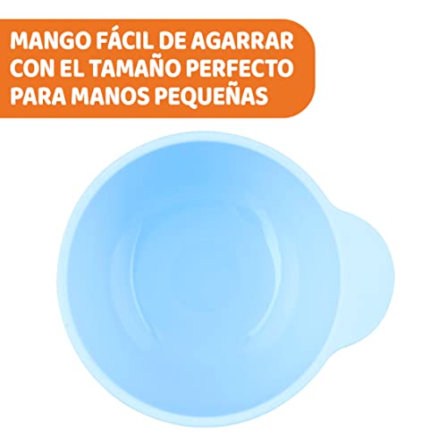 Chicco Easy Bowl, Bol de Silicona para Bebés con Base de Ventosa, Cuenco Suave para Comida Semilíquida con Asa Ergonómica, Apto para Lavavajillas y Microondas, Bebés +6 Meses, Azul Claro