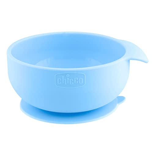 Chicco Easy Bowl, Bol de Silicona para Bebés con Base de Ventosa, Cuenco Suave para Comida Semilíquida con Asa Ergonómica, Apto para Lavavajillas y Microondas, Bebés +6 Meses, Azul Claro