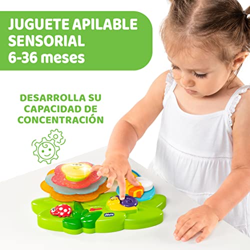 Chicco Flor Sensorial, Juego Educativo Electrónico Apilable, Mesa de Actividades MultiSensorial para Bebés con Música, Luces y Piezas para Encajar - Juguetes para Bebés de 6 a 36 Meses