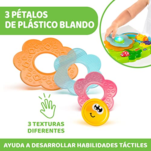 Chicco Flor Sensorial, Juego Educativo Electrónico Apilable, Mesa de Actividades MultiSensorial para Bebés con Música, Luces y Piezas para Encajar - Juguetes para Bebés de 6 a 36 Meses