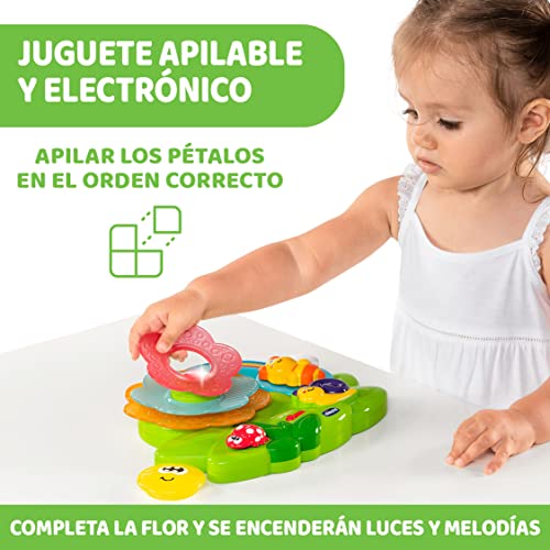 Chicco Flor Sensorial, Juego Educativo Electrónico Apilable, Mesa de Actividades MultiSensorial para Bebés con Música, Luces y Piezas para Encajar - Juguetes para Bebés de 6 a 36 Meses