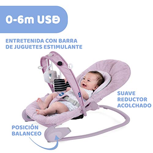 Chicco Hooplà Hamaca para Bebé de 0 Meses a 18 kg, Balancín y Silla de Bebés y Niños con Arco de Juegos, Respaldo Ajustable y Cojín Reductor, Compacta - Color Rosa (Orchid)