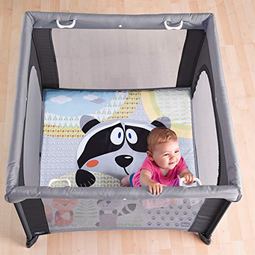 Chicco Open Box Parque Bebé de 0 Meses a 15 Kg – Parque Plegable y Compacto, Parque de Juegos con Alfombra Extraíble, Ventanas de Malla, 4 Asas y Bolsa de Transporte, Color Naranja (Fancy Chicken)