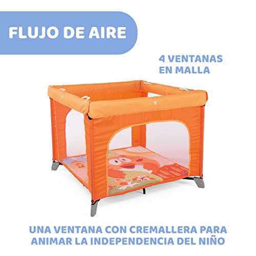 Chicco Open Box Parque Bebé de 0 Meses a 15 Kg – Parque Plegable y Compacto, Parque de Juegos con Alfombra Extraíble, Ventanas de Malla, 4 Asas y Bolsa de Transporte, Color Naranja (Fancy Chicken)