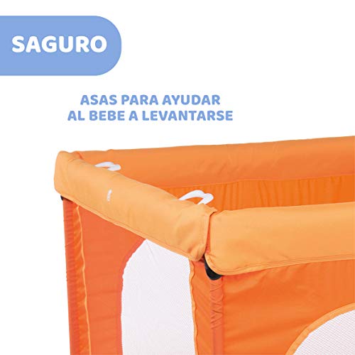 Chicco Open Box Parque Bebé de 0 Meses a 15 Kg – Parque Plegable y Compacto, Parque de Juegos con Alfombra Extraíble, Ventanas de Malla, 4 Asas y Bolsa de Transporte, Color Naranja (Fancy Chicken)