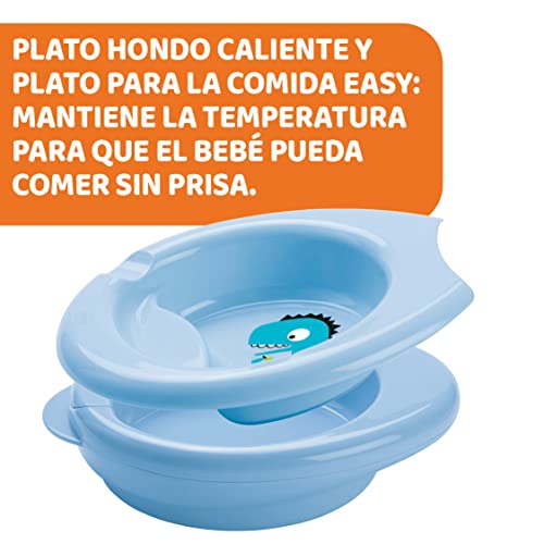 Chicco Set de Comida Infantil 6m+ Juego Menaje Niños para Destete con Plato Térmico, Plato Come Fácil, Vaso de Aprendizaje para Bebé y Cuchara de Silicona – Vajilla +6 Meses, Azul