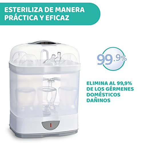 Chicco SterilNatural Esterilizador de Biberones 2 en 1, Esterilizador Natural de Vapor con 2 Configuraciones, Rápido y Fácil de Usar, Hasta 6 Biberones de 330 ml o Chupetes, Color Blanco