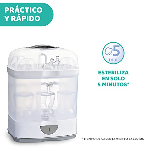 Chicco SterilNatural Esterilizador de Biberones 2 en 1, Esterilizador Natural de Vapor con 2 Configuraciones, Rápido y Fácil de Usar, Hasta 6 Biberones de 330 ml o Chupetes, Color Blanco