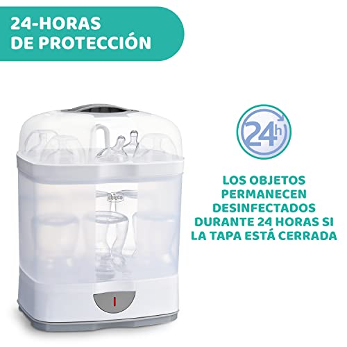 Chicco SterilNatural Esterilizador de Biberones 2 en 1, Esterilizador Natural de Vapor con 2 Configuraciones, Rápido y Fácil de Usar, Hasta 6 Biberones de 330 ml o Chupetes, Color Blanco