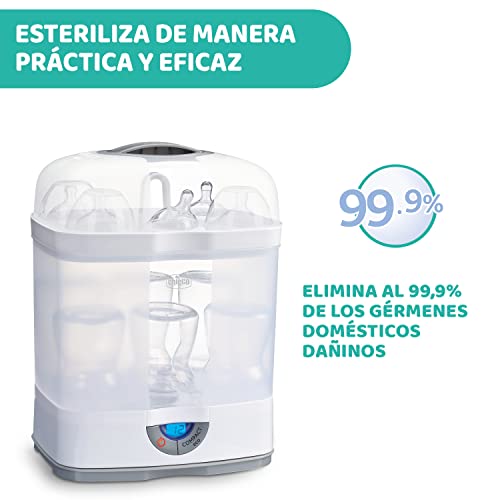 Chicco SterilNatural Esterilizador de Biberones 3 en 1, Esterilizador Natural de Vapor para Microondas con 3 Configuraciones, Rápido y Fácil de Usar, Hasta 6 Biberones de 330 ml o Chupetes, Blanco