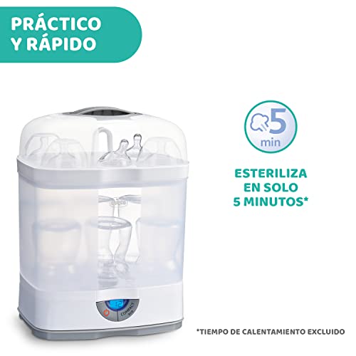 Chicco SterilNatural Esterilizador de Biberones 3 en 1, Esterilizador Natural de Vapor para Microondas con 3 Configuraciones, Rápido y Fácil de Usar, Hasta 6 Biberones de 330 ml o Chupetes, Blanco