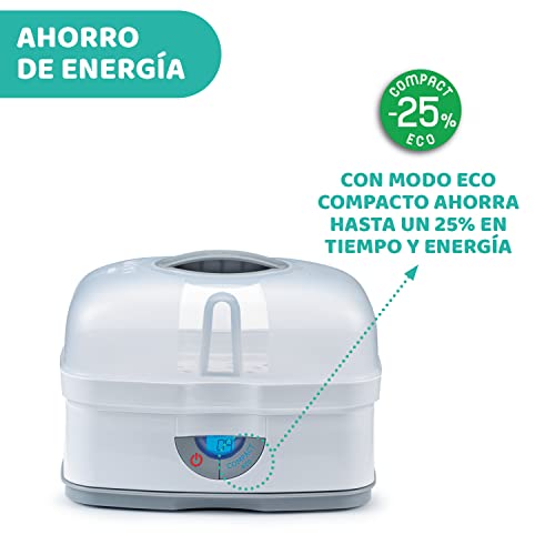 Chicco SterilNatural Esterilizador de Biberones 3 en 1, Esterilizador Natural de Vapor para Microondas con 3 Configuraciones, Rápido y Fácil de Usar, Hasta 6 Biberones de 330 ml o Chupetes, Blanco