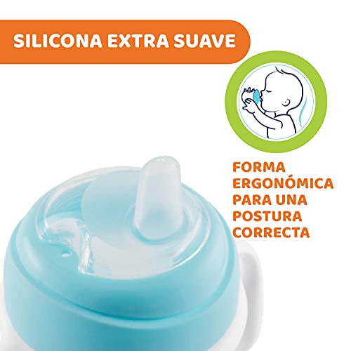 Chicco Vaso de Transición, Vaso Antiderrame 200 ml, Vaso Aprendizaje para Bebés de +4 Meses para Aprender a Beber, con Boquilla de Silicona Blanda, Anti-Cólico, sin BPA ,Color Azul