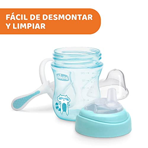 Chicco Vaso de Transición, Vaso Antiderrame 200 ml, Vaso Aprendizaje para Bebés de +4 Meses para Aprender a Beber, con Boquilla de Silicona Blanda, Anti-Cólico, sin BPA ,Color Azul