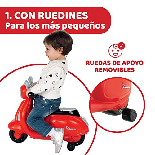 Chicco Vespa Primavera, Moto Correpasillos para Niños, Juguete para Niños con Panel Electrónico, Luz, Sonido y Ruedines Estabilizadores Extraíbles – Moto Para Niños de 1 a 3 Años, Máx. 20 Kg, Roja