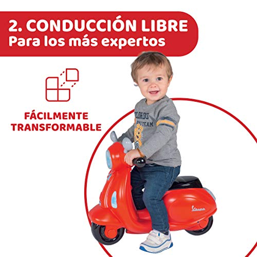 Chicco Vespa Primavera, Moto Correpasillos para Niños, Juguete para Niños con Panel Electrónico, Luz, Sonido y Ruedines Estabilizadores Extraíbles – Moto Para Niños de 1 a 3 Años, Máx. 20 Kg, Roja